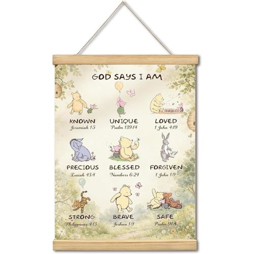 God Says I Am Winnie Room Decor,Biblical Affirmations for Kids Wall Art,Winnie Baby Decorations for Nursery,Wooden Hanging Rod Religious Gifts-03