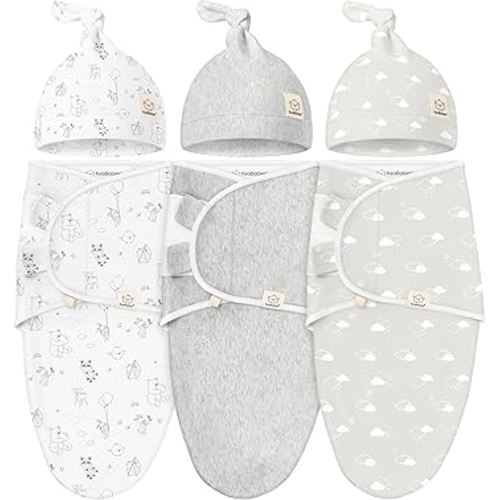 KeaBabies 3-Pack Swaddles for Newborn Baby Girls, Boys with Hats - Organic Soft Baby Sleep Sacks, Breathable Baby Swaddle 3-6 Months Beanies Set, Premie Infant Sleep Sack 0-3 Months (Aspire)