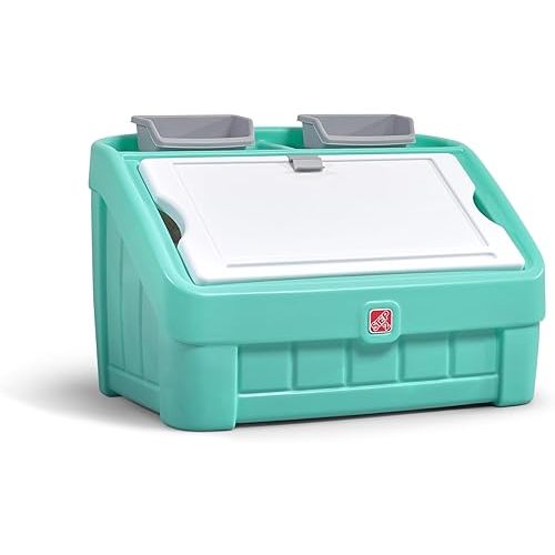 Step2 2-in-1 Toy Box & Art Lid, Kids Toy Storage Bin & Organizer, Easel & Chest in One, Made of Durable Plastic, For Toddlers 2+ Years Old, Mint
