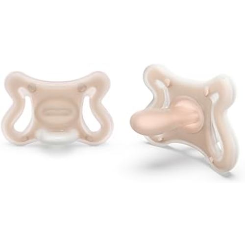 Suavinex Zero Zero Silicone Baby Pacifier w/SX Pro Physiological Pacifier Nipple (0-6M), 2Pk, Light