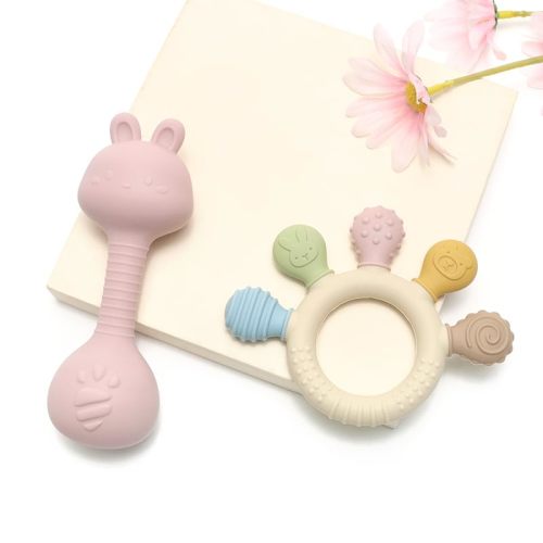 Baby Teether and Rattle Toy Set, BPA-Free, Food-Grade Silicone, Easy-Grip Teething Rattle for Babies