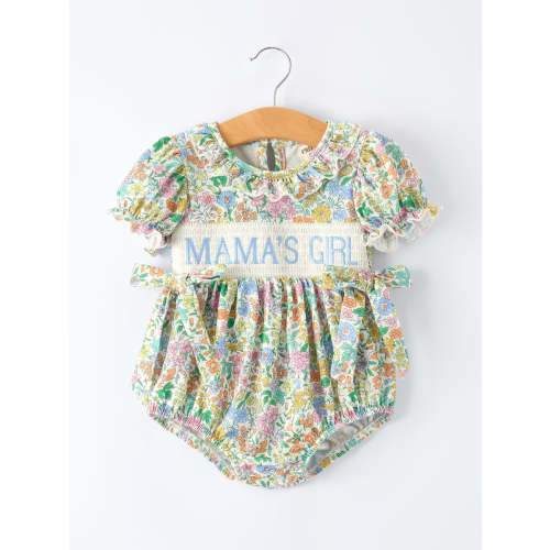 "MAMA'S GIRL" Embroidered Smocked Girls' Romper – Rylee Faith Designs