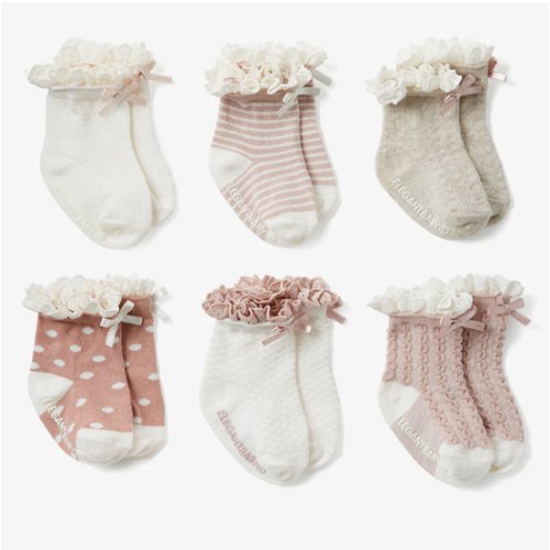 Fancy Pink Non Slip Baby Socks 6pk