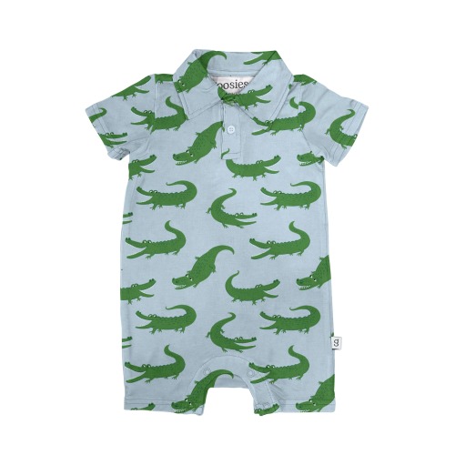 Blue Alligators Bamboo SS Polo Romper