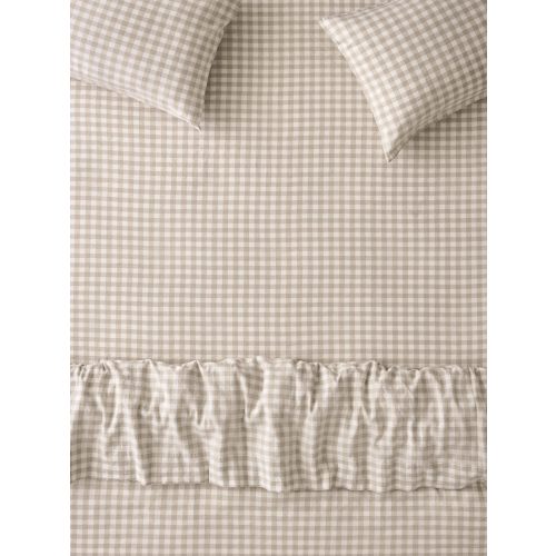 Oatmeal Pembroke Gingham Linen Blend Fitted Sheet