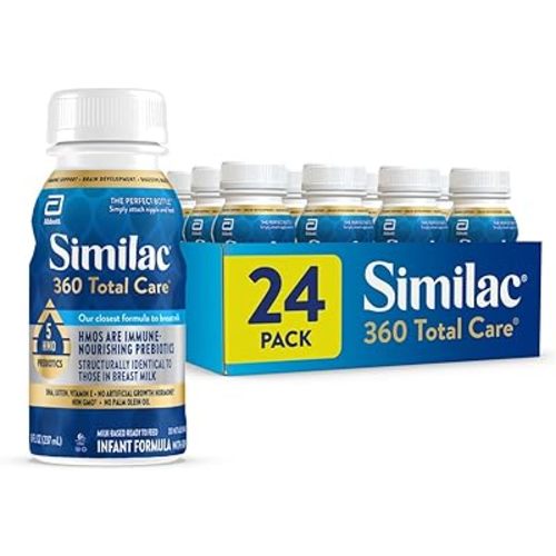 Similac 360 Total Care Infant Formula, Has 5 HMO Prebiotics, Our Closest Prebiotic Blend to Breast Milk, Non-GMO, Baby Formula, Ready to Feed, 8-fl-oz Bottle, Pack of 24