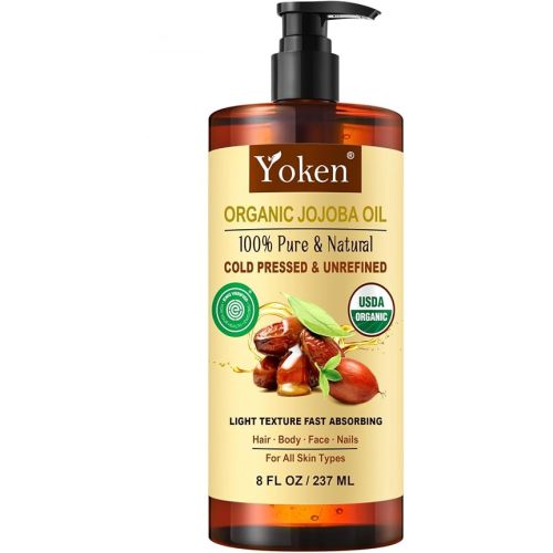 Yoken Organic Jojoba Oil 8oz, USDA Certified Pure for Hair, Skin Care