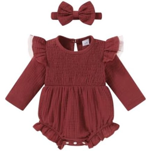 YOUNGER TREE Infant Baby Girl Bubble Romper Long Sleeve Ruffle Fall Outfits