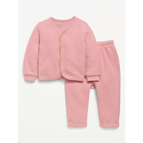 Long-Sleeve Button Front Fleece Top and Pants Set for Baby
