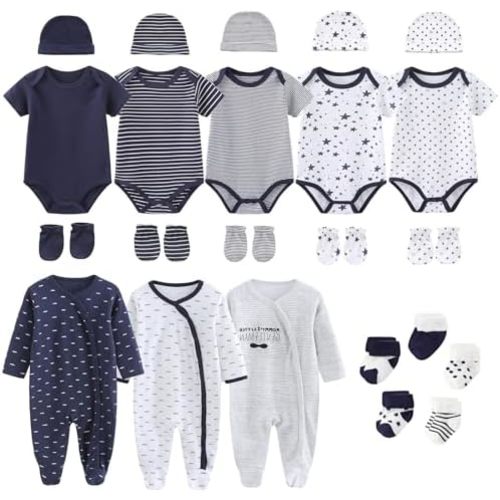 New Born Clothes Cotton Baby Bodysuit Soft Romper and Accessories Layette Set 0-12 Months, 23-pack