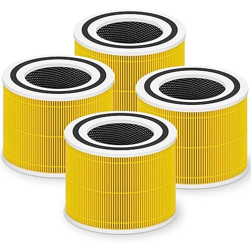 Core 300 Pet Care Replacement Filter for LEVOIT Core 300 Core 300-P Core 300S Vortex Air Air Purifier, 3-in-1 High-Efficiency Activated Carbon, Core 300-RF-PA, 4 Pack, Yellow
