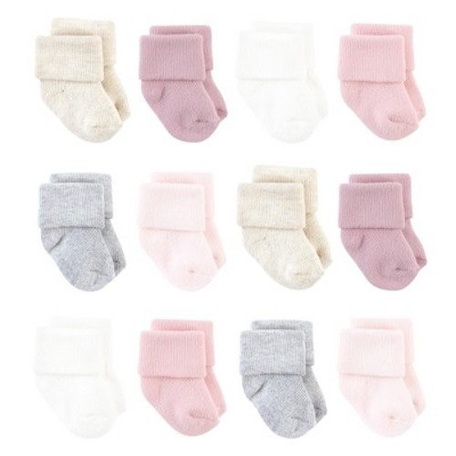 Hudson Baby Basics Infant Baby Cozy Terry Baby Sock 12-Pack, Blush Earth Tones, 0-6 Months