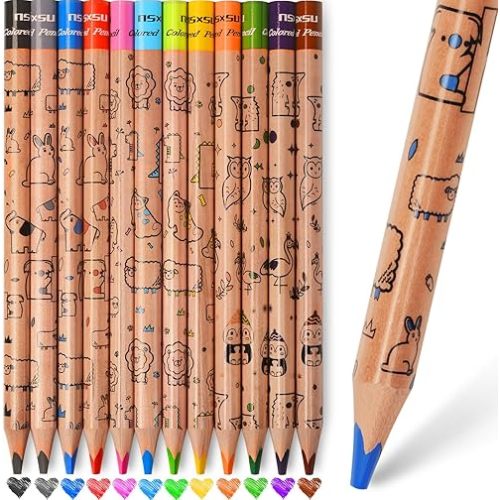 nsxsu 12 Jumbo Colored Pencils for Kids, Triangle Thick Coloring Pencils, Fat Color Pencil Set for 3-12 Preschool Toddlers Art Supplies, Easter Basket Stuffers, Easy Grip