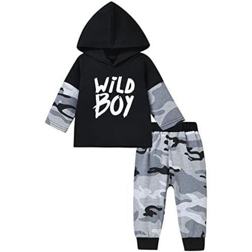 fioukiay Toddler Baby Boy Outfit Clothes LittLe Kids Long Sleeve Hoodie Sweatshirt Camouflage Pants Set Fall Winter Clothing