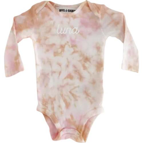 Personalized Baby Tie-Dye Bodysuit, Dustdye Rose Pink/Beige - Bffs & Babes | Maisonette