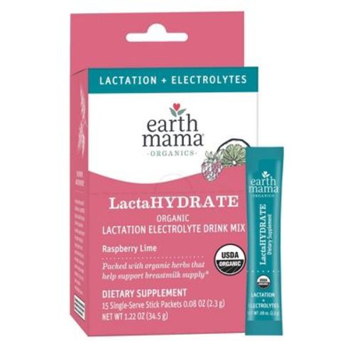 Earth Mama LactaHYDRATE Organic Lactation Hydration Supplement Powder Drink Mix - Raspberry Lime - 15ct