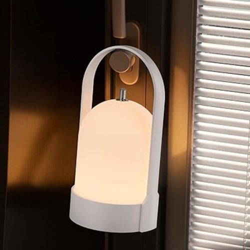 Portable LED Lantern Table Lamp with Handle, Battery Operated Rechargeable Cordless Lamp, 4-Level Touch Dimmable Night Light for Camping Bedroom Dining Room Balcony Patio