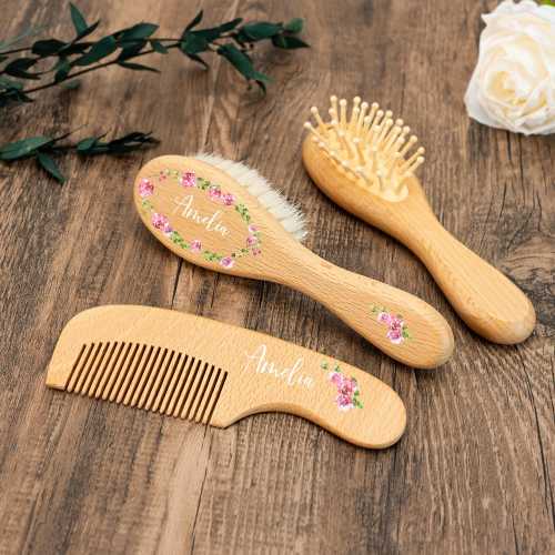 Personalized Wooden Baby Hair Brush Set, Baby Shower Gift, Newborn Gifts, Custom Name Brush, Baby Girl/Boy Gifts, Newborn Keepsake