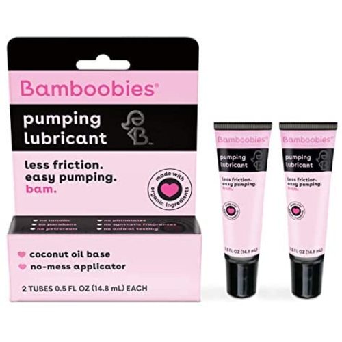 Bamboobies Women's Breast Pump Lubricant and Nipple Cream, Coconut Oil Base, Cream for Breastfeeding, 0.5 Oz Tube, Made in the USA (2 Tubes)