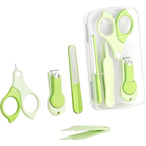 Baby Nail Care Kit for Newborns and Infants - Safety Anti-Pinch Design with Nail Clippers, Scissors, File (Green)