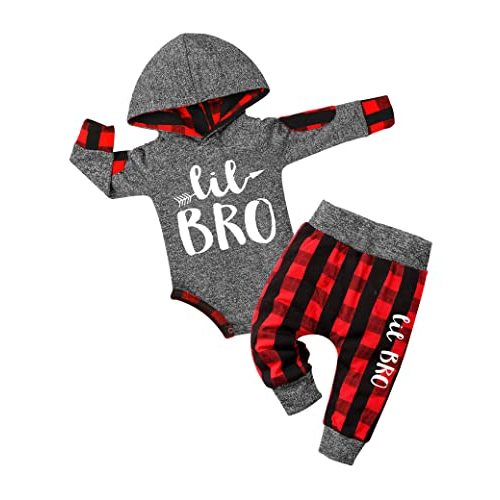 Fommy Newborn Baby Boy Clothes Plaid Letter Print Long Sleeve Hoodies + Long Pants 2PCS Fall Winter Outfits Set