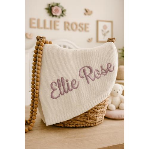 Embroidered Baby Blanket, Soft Cotton Knit Baby Blanket, Personalized Knitted Baby Name Blanket, Baby Shower Gift, Newborn Keepsake Gift