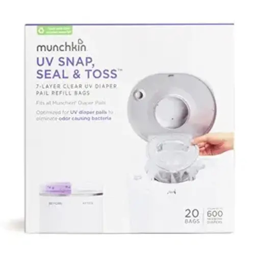 Munchkin® UV Snap, Seal & Toss™ Diaper Pail Refill Bags, Holds up to 600 Newborn Diapers, 20 Pack