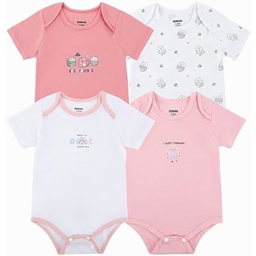 DOKMA Baby-Girls 4-pack Pink Bodysuits, Gift Set for Baby Girl, Newborns and Infants, 0-12months