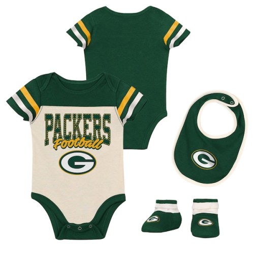 Infant & Newborn Green Bay Packers Outerstuff Up One Three-Piece Bodysuit, Bib & Booties Set