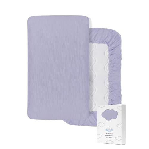 ZURLEFY Purple Muslin Crib Sheets for Standard Crib Mattress, 28" x 52" Soft and Breathable Cotton Crib Sheets Neutral for Baby Boys, Girls (46C-02)