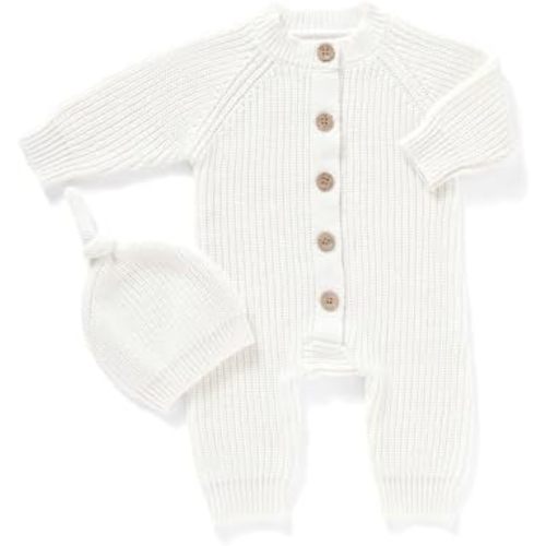 mimixiong Cotton Baby Romper Newborn Baby Knitted Clothes Longsleeve Sweater Outfit for Boy and Girls with Warm Hat Set