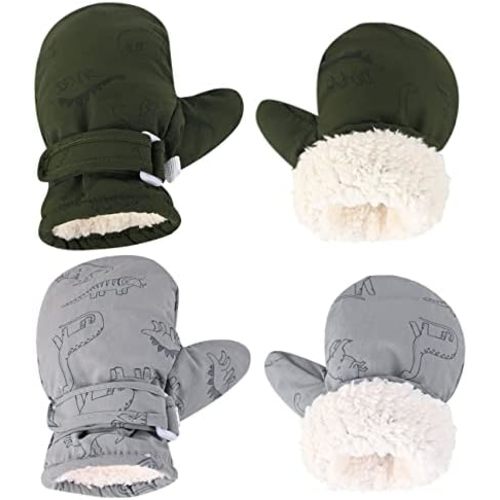 Fleece Lined Mittens for Baby Boys Girls,Baby Toddler Little Kids Winter Gloves Mittens - 2 Pair Pack