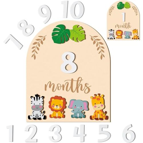 R HORSE Baby Monthly Milestone Sign 3D Wild Animal 1-12 Months Baby Sign