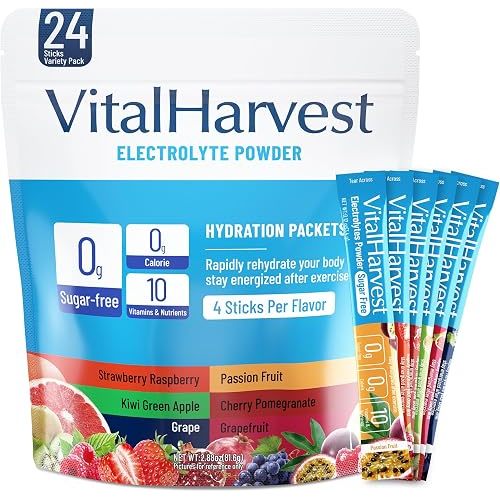 24 Sticks Electrolytes Powder Packets No Sugar Hydration Packets Electrolyte Liquid Daily IV Drink Mix with Strawberry Raspberry, Passion Fruit, Kiwi Green Apple, Cherry Pomegranate, Grape, Grapefruit