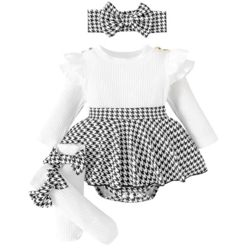 Giraropa Baby Girl Fall Winter Clothes Long Sleeve Romper Dress + Socks + Headband Newborn Infant Cute Casual Outfits