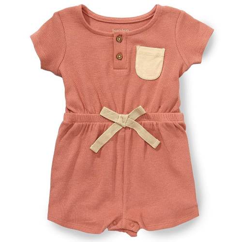 Burt's Bees Baby Girls Short Sleeve Organic Cotton Contrast Waffle Tie Front Romper