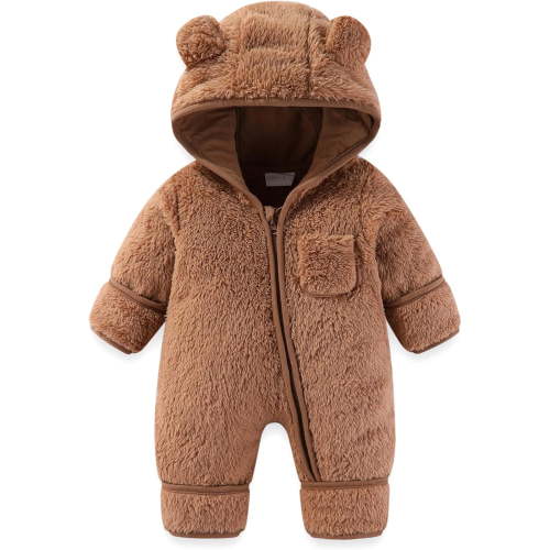 XFHLMJFF Bear Ears Jumpsuit Hooded Baby Fold Over Mittens Footies Girls Boys Winter Long Sleeve Solid Color Pajamas Onesies Suit 9-12 Months