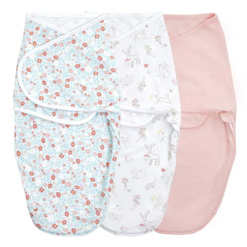 aden + anais Essentials Wrap Swaddles, Cotton, Fairy Tale Flowers, Unisex, Newborn, 0-3 Mo, 3-Pk