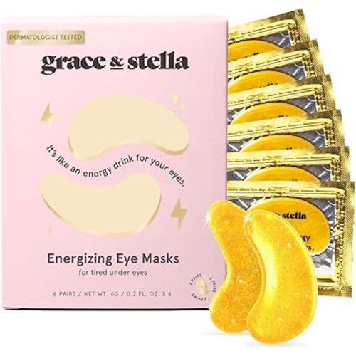 grace & stella Award Winning Under Eye Mask - Teen Gifts, Gel Eye Patches for Dark Circles, Puffy Eyes, Wrinkles, Undereye Bags, Travel Gifts for Women - Vegan, Self Care (6 Pairs, Gold)