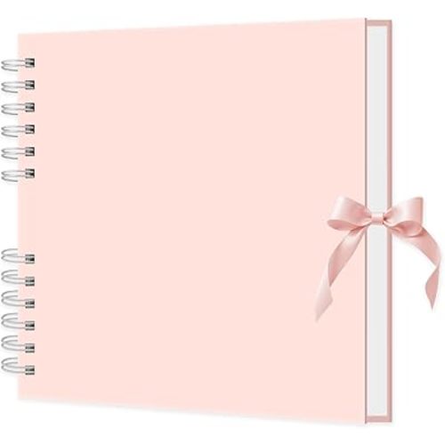 Pink Scrapbook Album, 8" x 8" Scrap Book 30 Sheets (60 pages), Memory Book & Photo Album for Wedding Guest, Baby Shower, Valentines, Engagement | Scrapbooking Supplies & Christmas Gift.