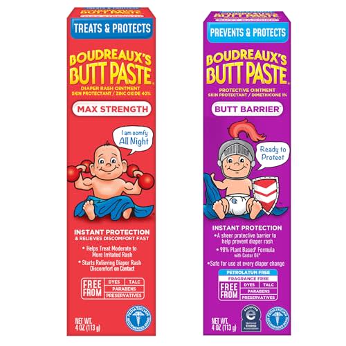 Boudreaux's Butt Paste 4oz Butt Barrier Ointment and 4oz Max. Strength Diaper Rash Ointment