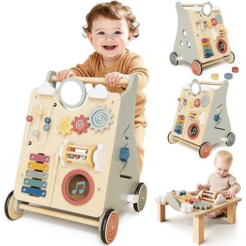Baby Push Walker with Wheels for 6-12 Months Boys Girls, Walking Toys for 1 Year Old Learning to Walk