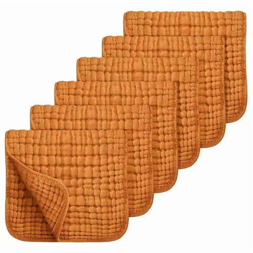Muslin Burp Cloths 100% Cotton Large 20''x10'' Baby Essentials, Extra Soft and Absorbent Baby Burping Cloth for Boys Girls,Orange,6 Pack