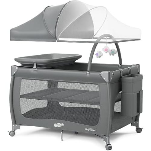 Pamo Babe Pack and Play with Bassinet, One-Step Setup Portable Baby Playpen