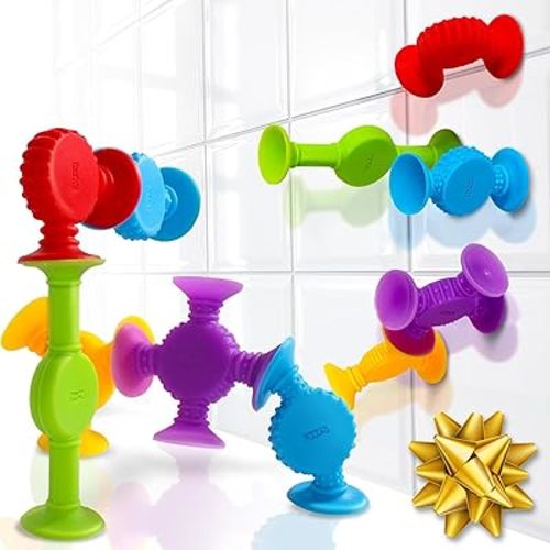 BUNMO Suction Bath Toys - Stocking Stuffers for Kids - No Mold Bath Toy - Hours of Fun - Fine Motor Skills - Stimulating & Addictive Sensory Suction Toy - Kids Stocking Stuffers - Textured 10 Pack