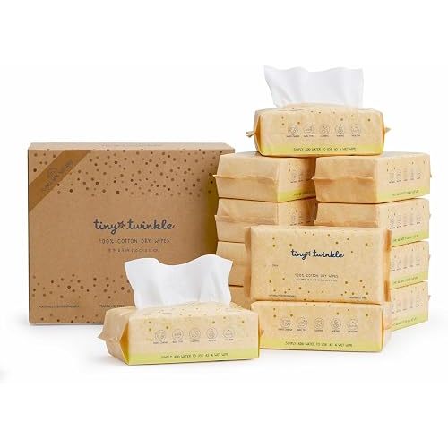 Tiny Twinkle 100% Cotton Dry Wipes for Baby | 960 Count | Use Wet or Dry | Scent Free (Fragrance-Free), Hypoallergenic & Chlorine-Free | Ultra Soft, Strong & Gentle for Sensitive Skin