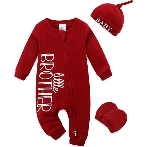 Newborn Boy Clothes Letter Print One Piece Romper Cotton Baby Coming Home Outfits 3Pcs Little Brother Outfit