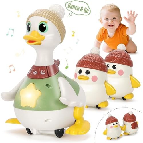 Hestiasko Musical Dancing Duck Toy for Babies 6-36 Months – Crawling & Tummy Time Toy Set with Mama and Baby Ducks, Interactive Baby Toys for 1-3 Year Old Boys Girls, Easter Gifts & Stocking Stuffers