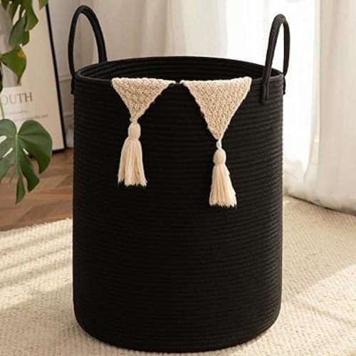 OIAHOMY 60L Nursery Hamper Laundry Basket Laundry Hamper Black