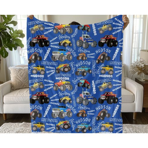 Personalized Monster Truck Blanket: Custom Newborn Baby Boy Bedding Room Decor, Sherpa Minky